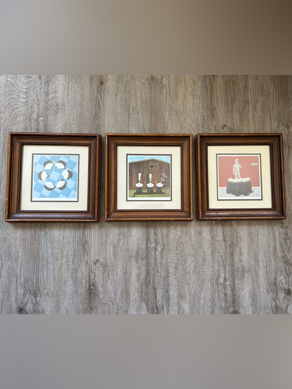 Frank Whipple Signed Art Prints Brown Frames - Set of Three